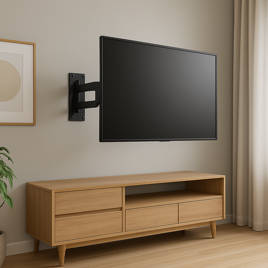 Televisor montado en la pared con soporte ajustable