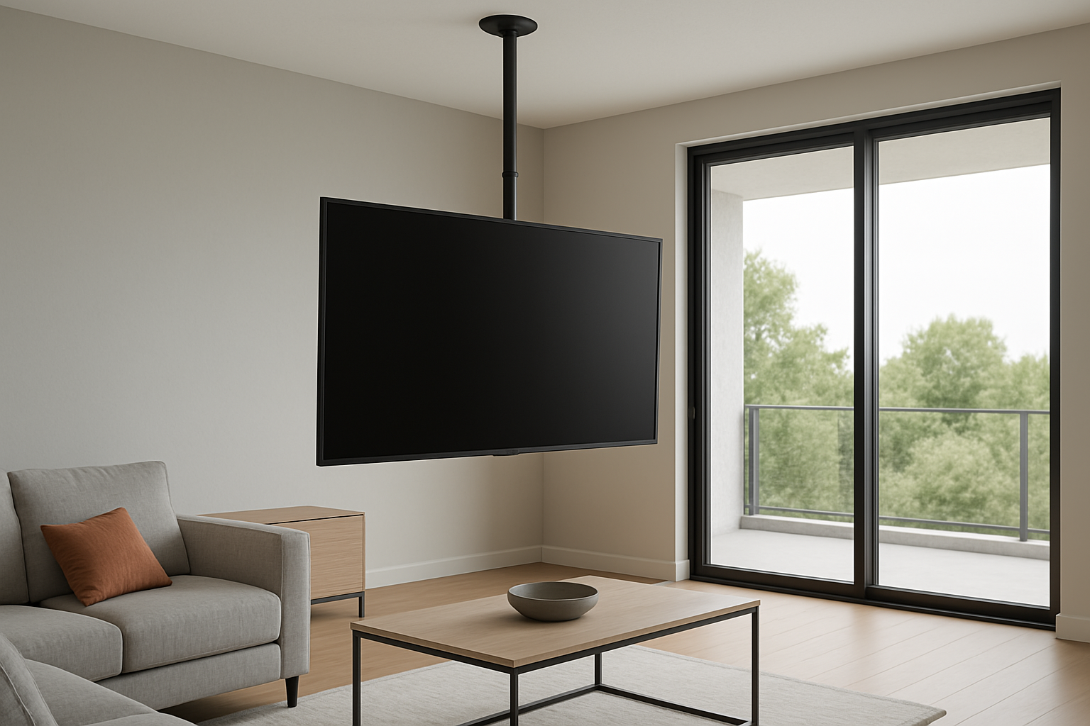 Soporte de televisión en techo en una sala moderna